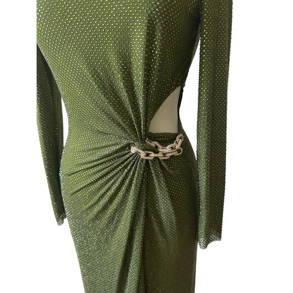 SELF PORTRAIT Olive Rhinestone Embellished Maxi Dress UK 8 US 4 - Picture 9 of 16
